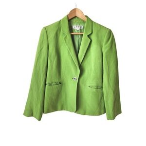 Tahari Womens Lime Green Linen Blend Spring Summer Blazer Jacket Size 12